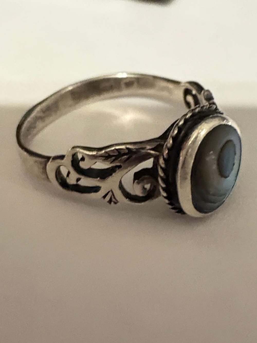 Sterling Silver Abalone Shell Oval Ring - Green/Blue